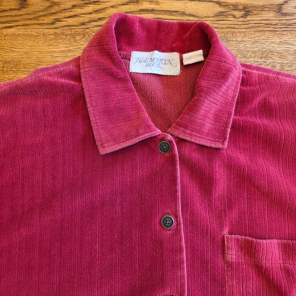 Vintage Hampton‎ House Womens L Corduroy Button Down Red Cozy Western Shacket